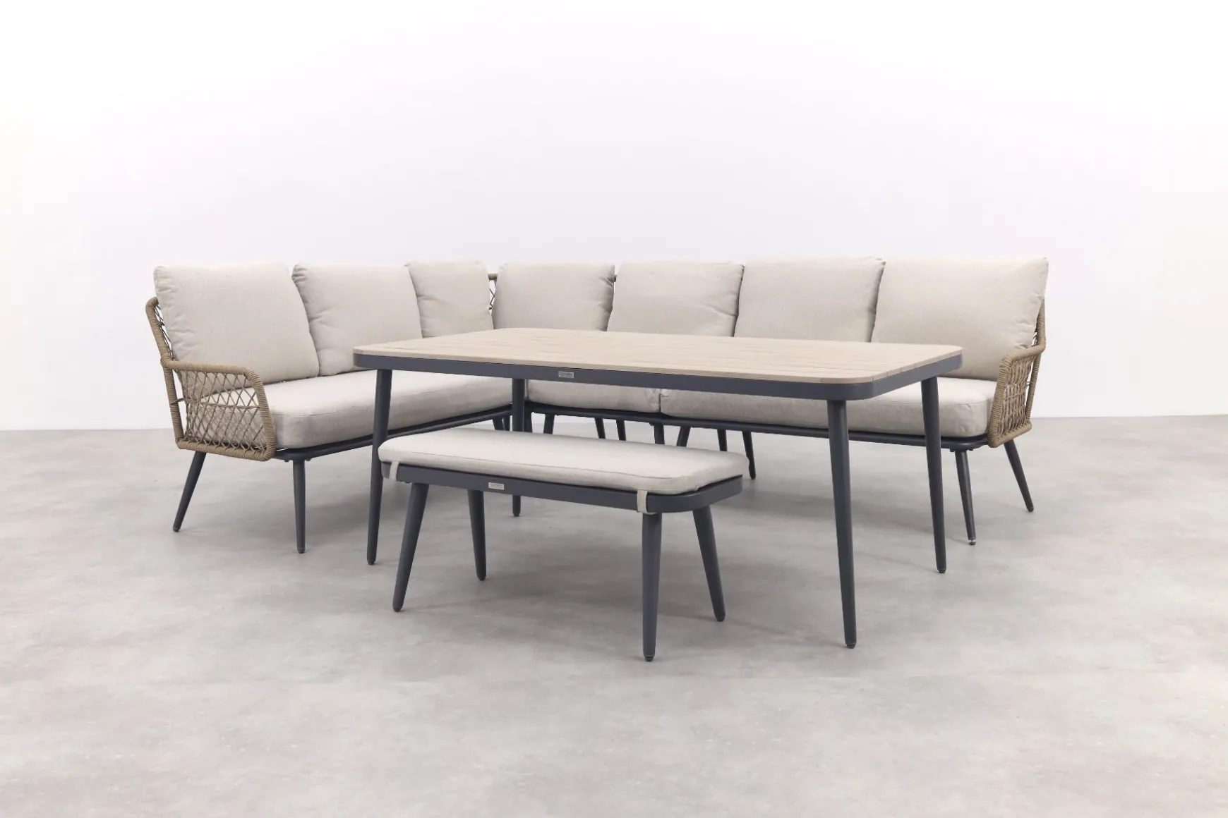GI Allasio lounge-dining hoekset (6-delig) - Carbon black/Zand