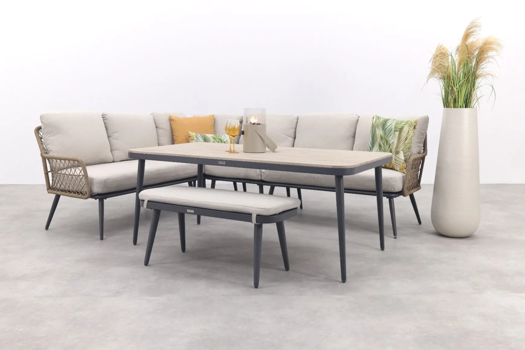 GI Allasio lounge-dining hoekset (6-delig) - Carbon black/Zand