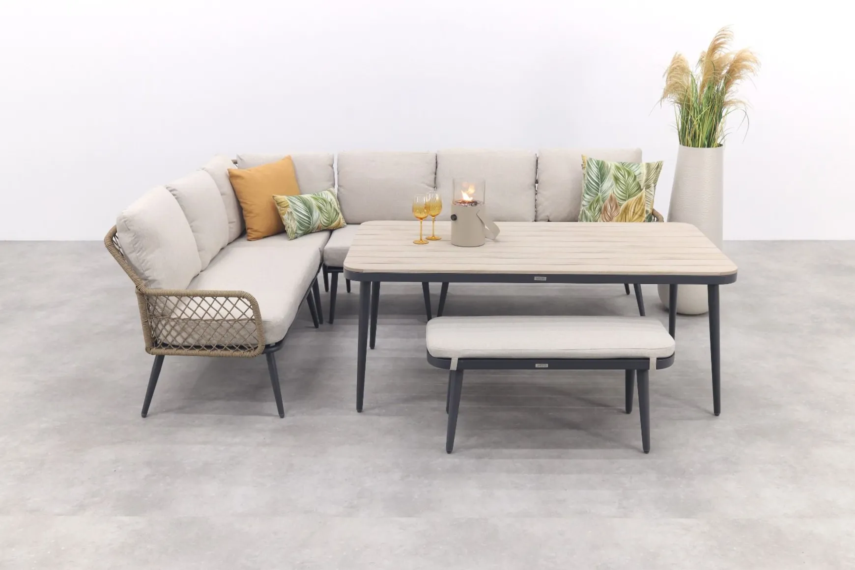 GI Allasio lounge-dining hoekset (6-delig) - Carbon black/Zand
