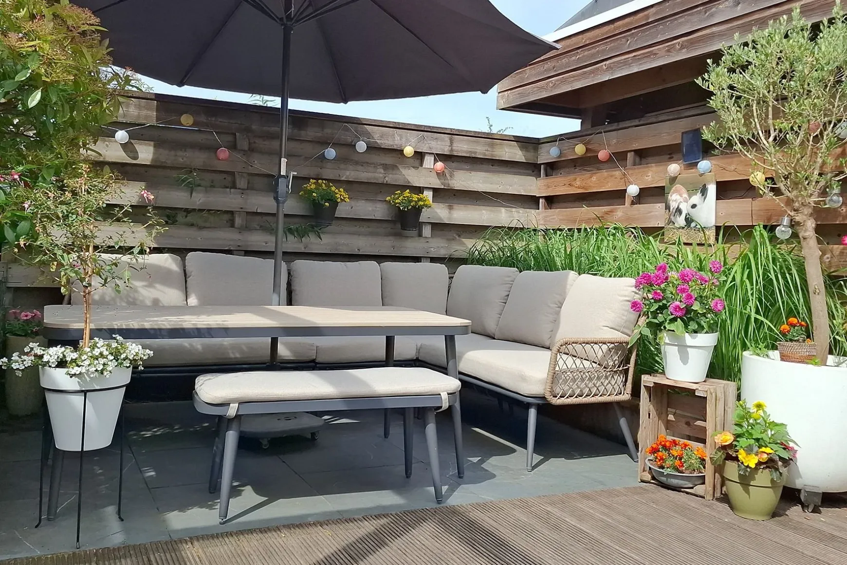 GI Allasio lounge-dining hoekset (6-delig) - Carbon black/Zand