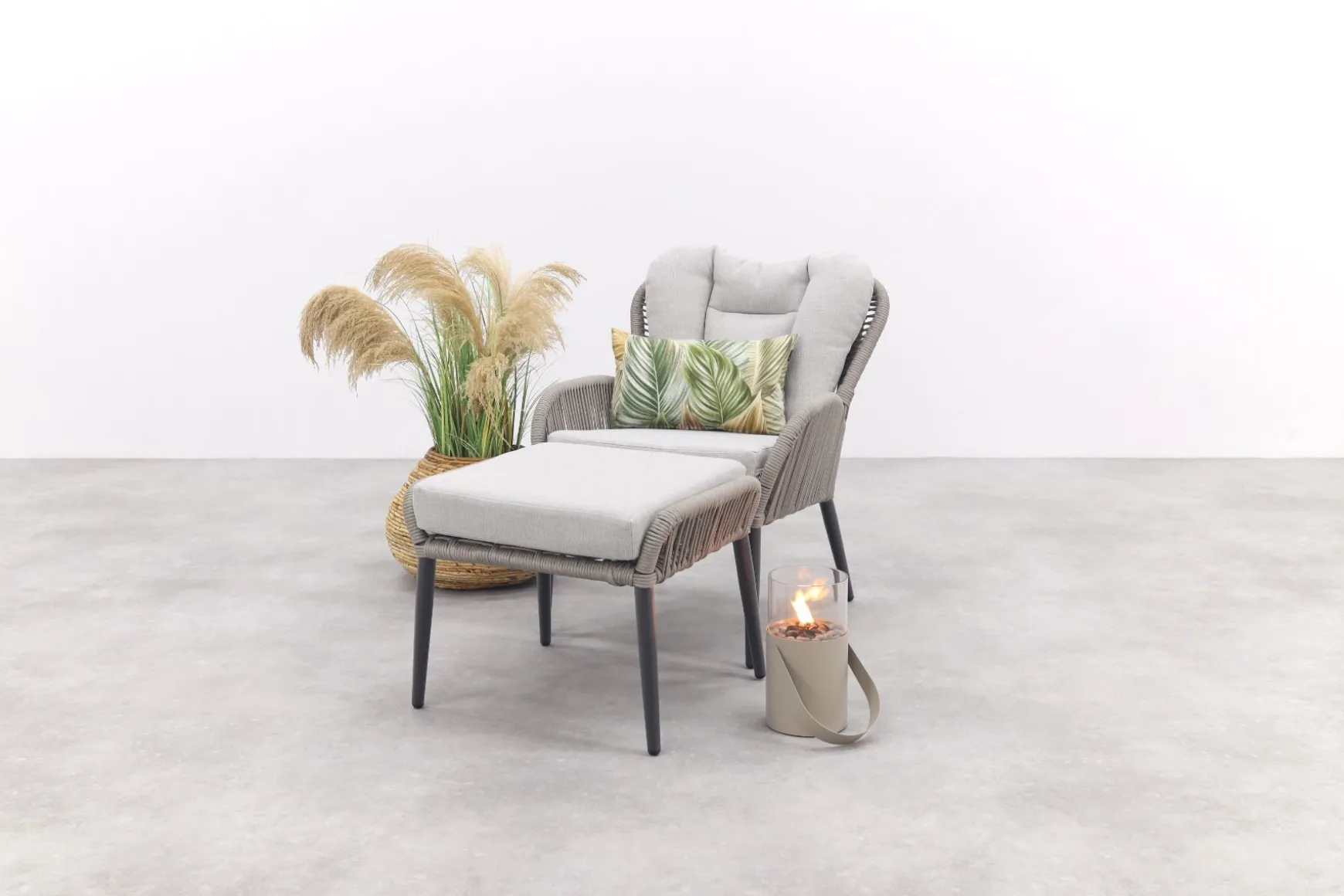 GI Andorra loungestoel + hocker - Taupe/Zand OP=OP