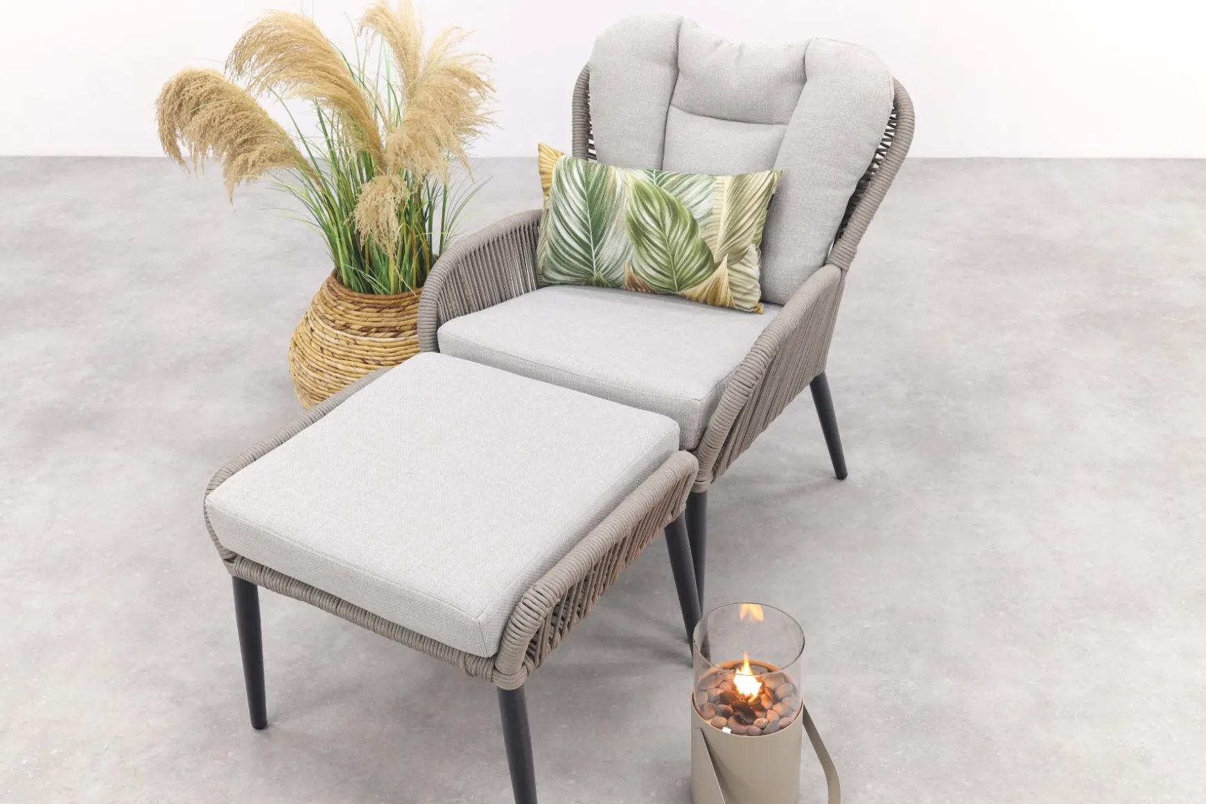 GI Andorra loungestoel + hocker - Taupe/Zand OP=OP