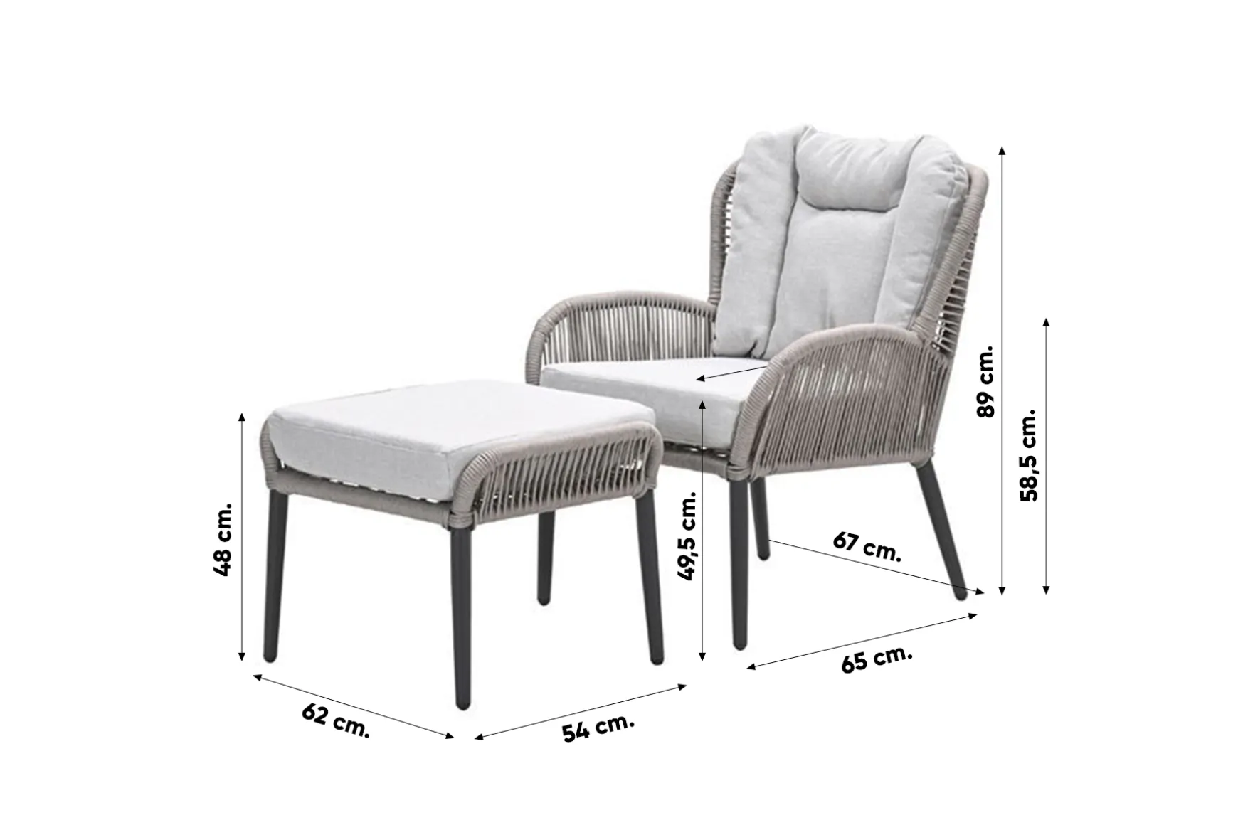 GI Andorra loungestoel + hocker - Taupe/Zand OP=OP