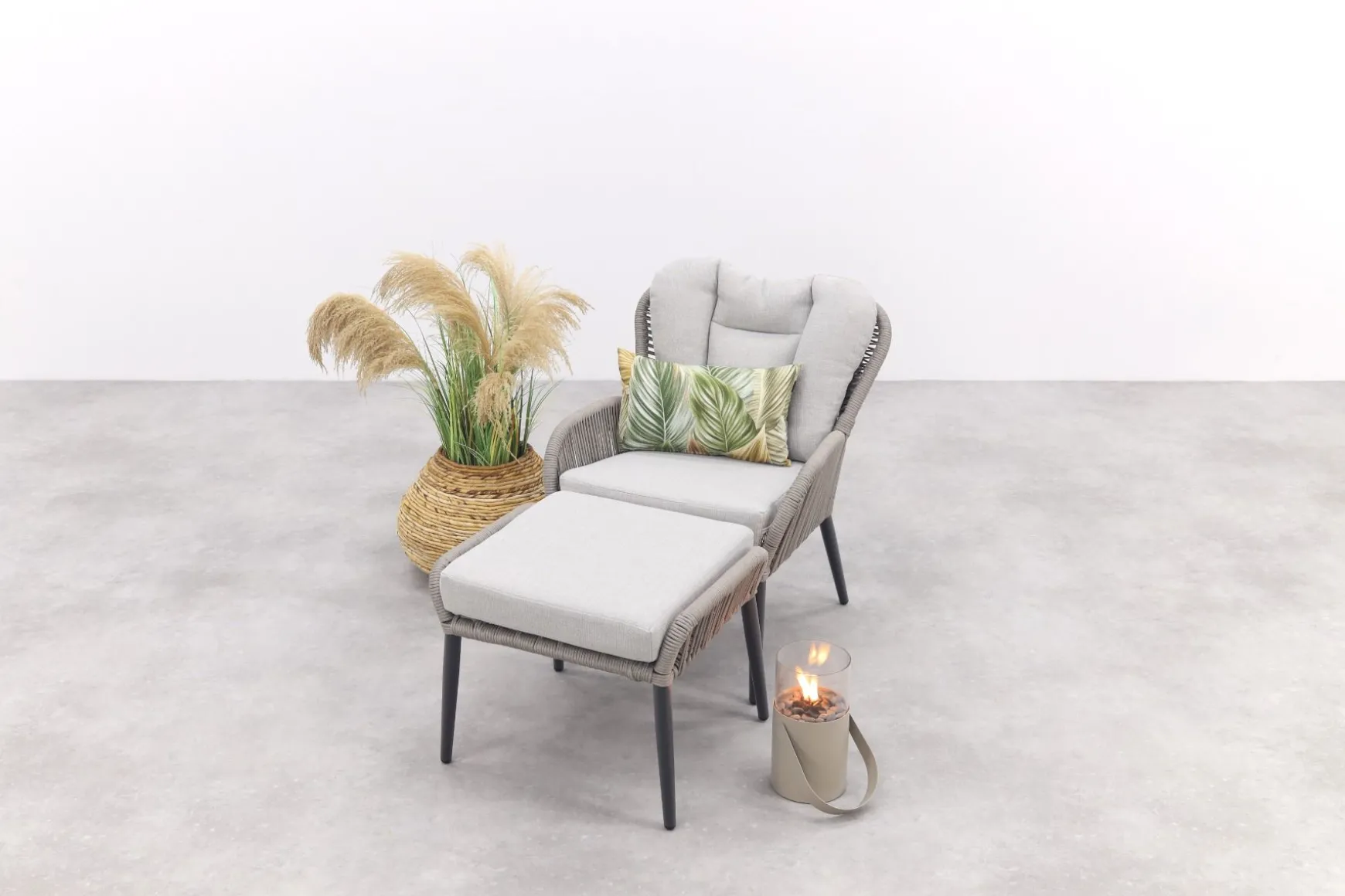 GI Andorra loungestoel + hocker - Taupe/Zand OP=OP
