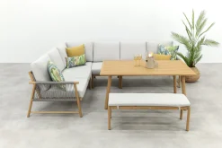 GI Bahama lounge-/diningset met sportbankje - Valley Sand/Teak look