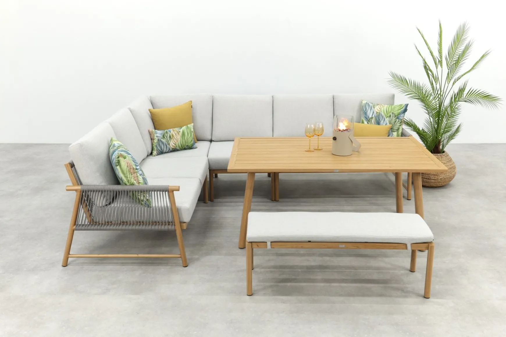 GI Bahama lounge-/diningset met sportbankje - Valley Sand/Teak look