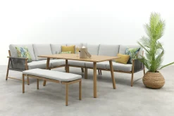 GI Bahama lounge-/diningset met sportbankje - Valley Sand/Teak look