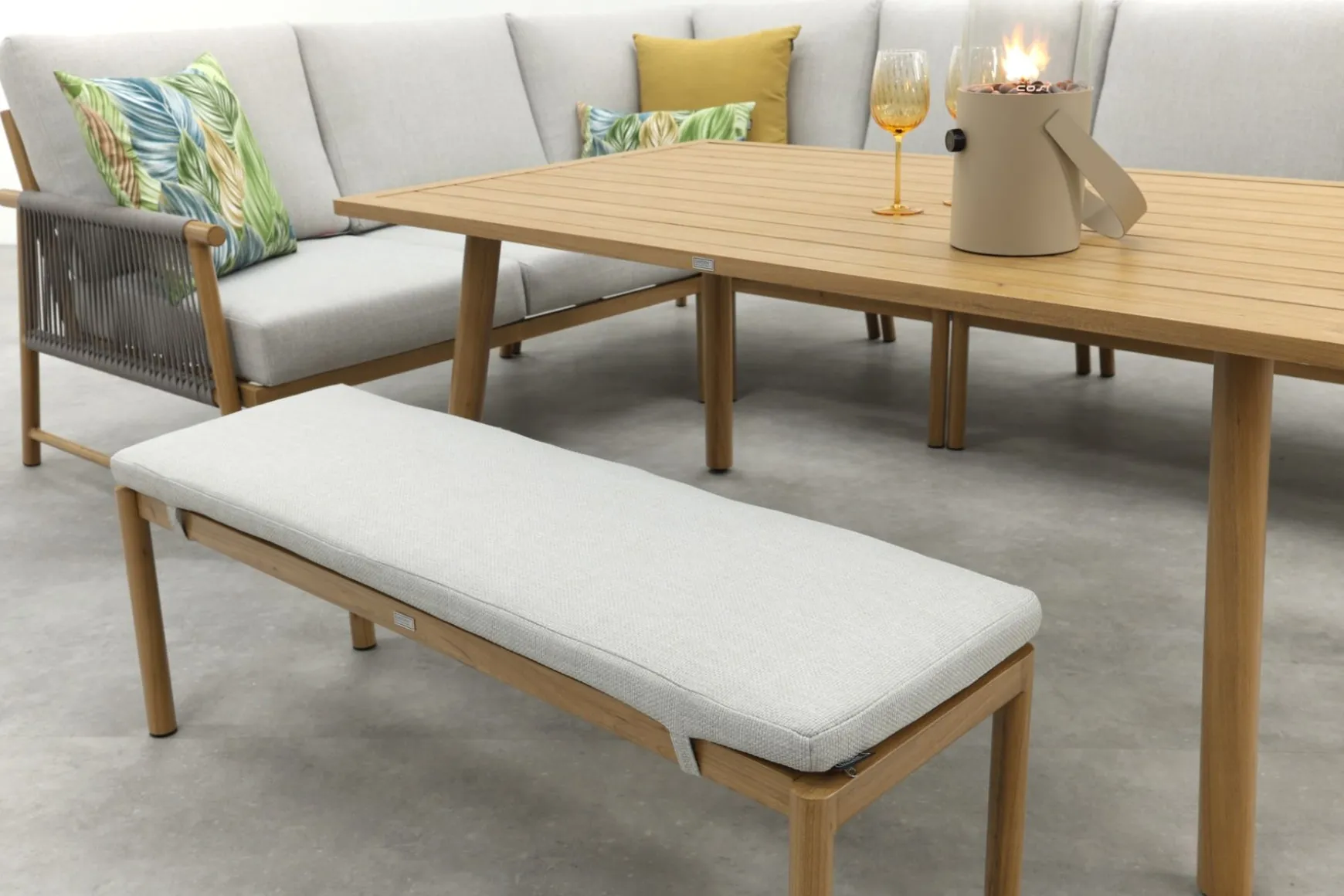 GI Bahama lounge-/diningset met sportbankje - Valley Sand/Teak look