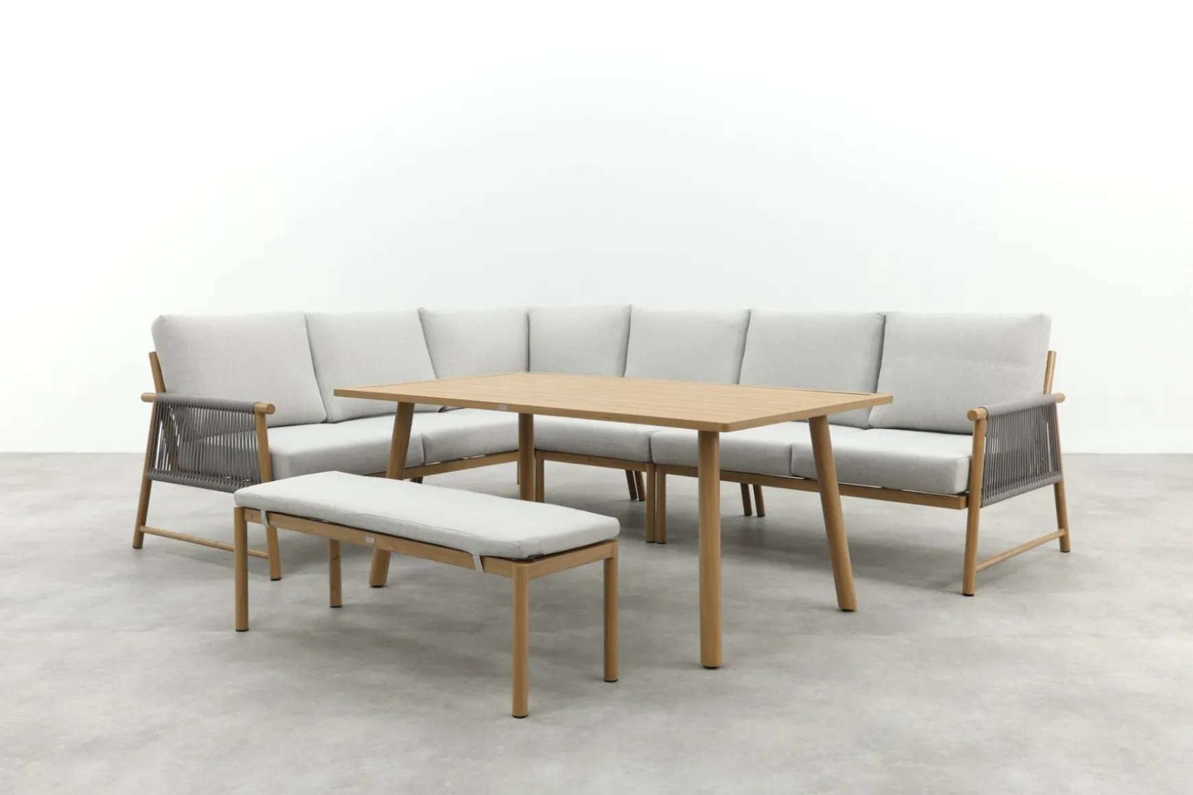 GI Bahama lounge-/diningset met sportbankje - Valley Sand/Teak look
