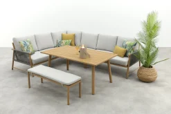 GI Bahama lounge-/diningset met sportbankje - Valley Sand/Teak look