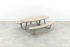 GI Bell ovale 6-persoons picknicktafel 220x193 cm. - Taupe