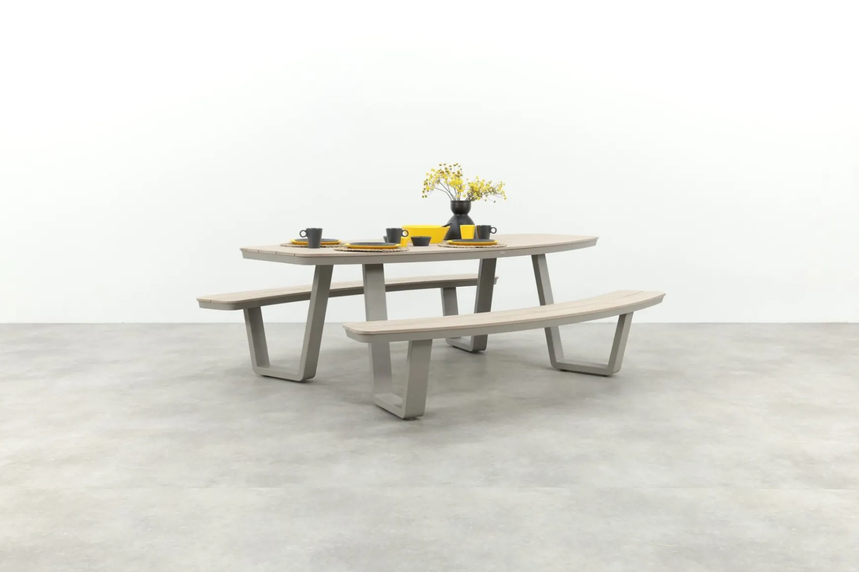 GI Bell ovale 6-persoons picknicktafel 220x193 cm. - Taupe