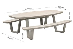 GI Bell ovale 6-persoons picknicktafel 220x193 cm. - Taupe