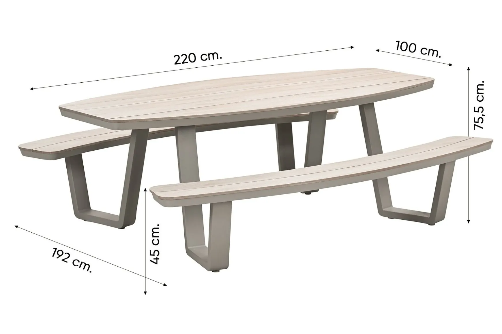GI Bell ovale 6-persoons picknicktafel 220x193 cm. - Taupe
