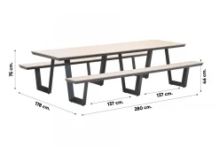 GI Bell picknicktafel 280x178 cm. - Carbon black/Light Teak look
