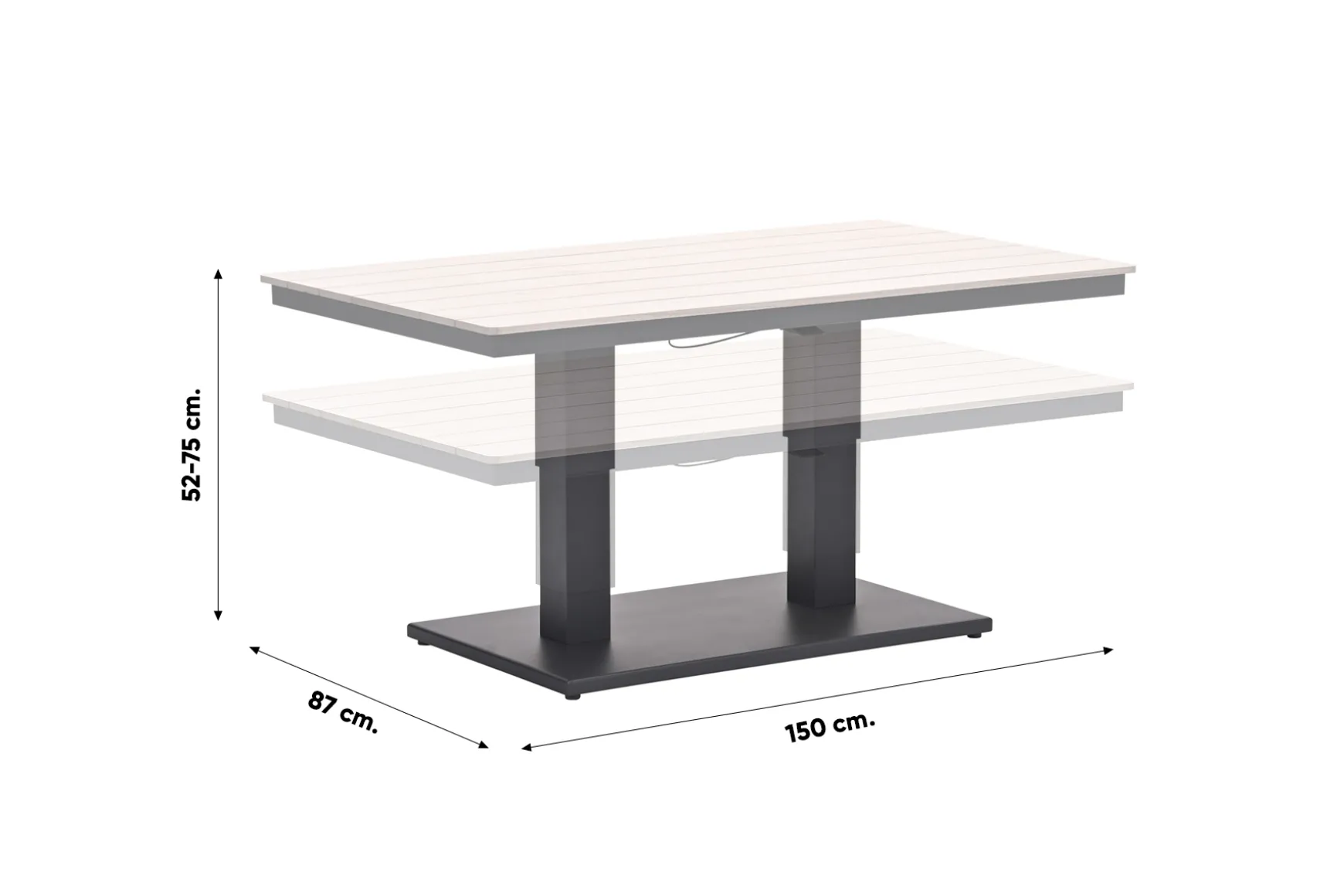 GI Cyprus up&down verstelbare houtlook tuintafel 150x87 cm. - Carbon Black