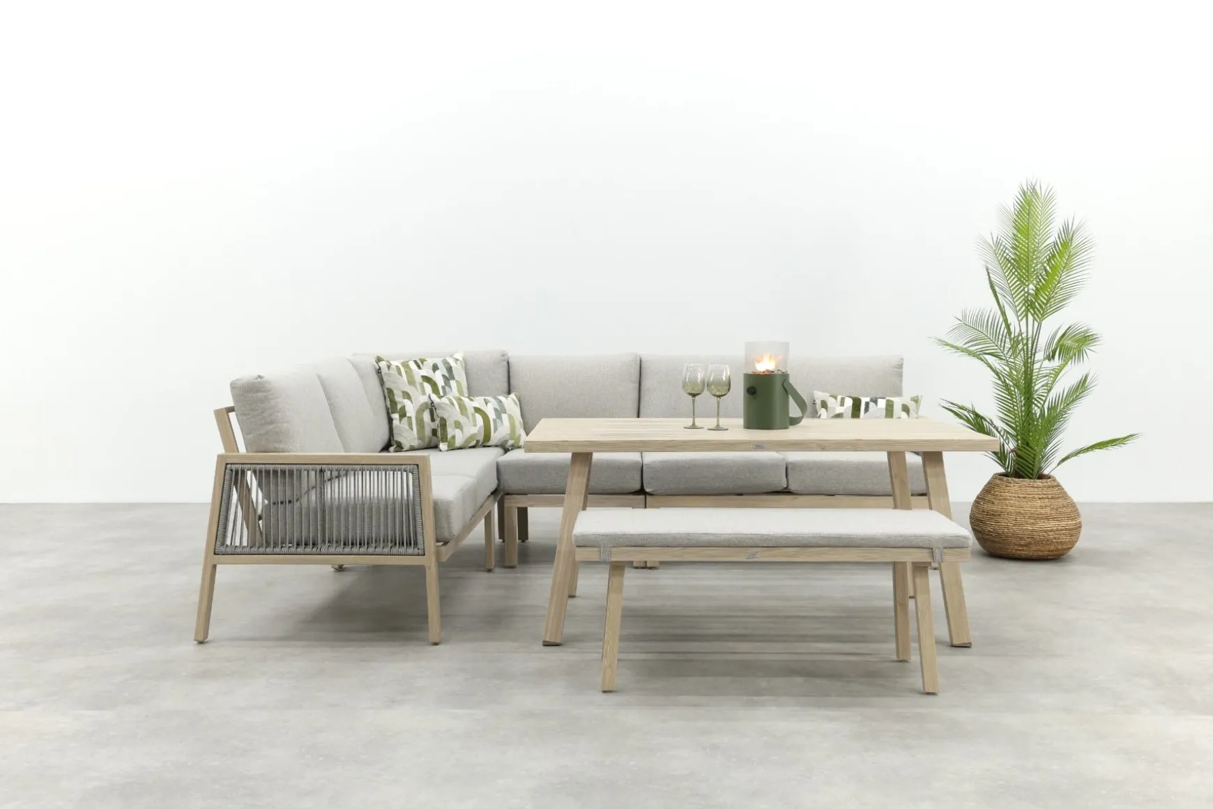 GI Decala rope lounge-/diningset incl. tuinbank - Teak/Zand