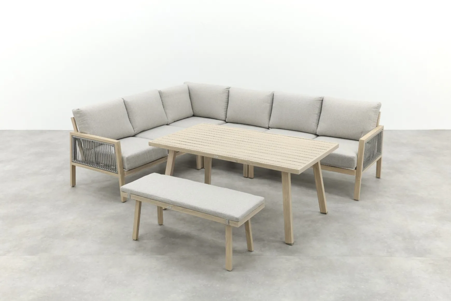 GI Decala rope lounge-/diningset incl. tuinbank - Teak/Zand