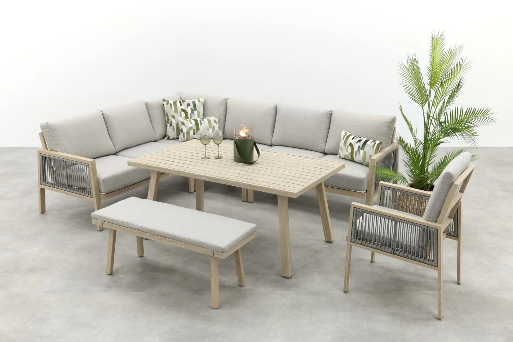 GI Decala rope lounge-/diningset incl. tuinbank - Teak/Zand