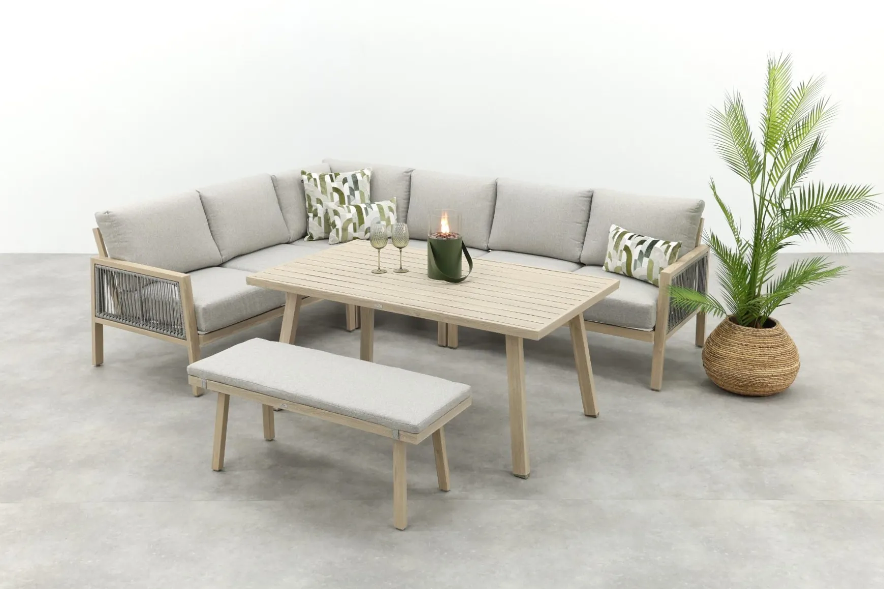 GI Decala rope lounge-/diningset incl. tuinbank - Teak/Zand