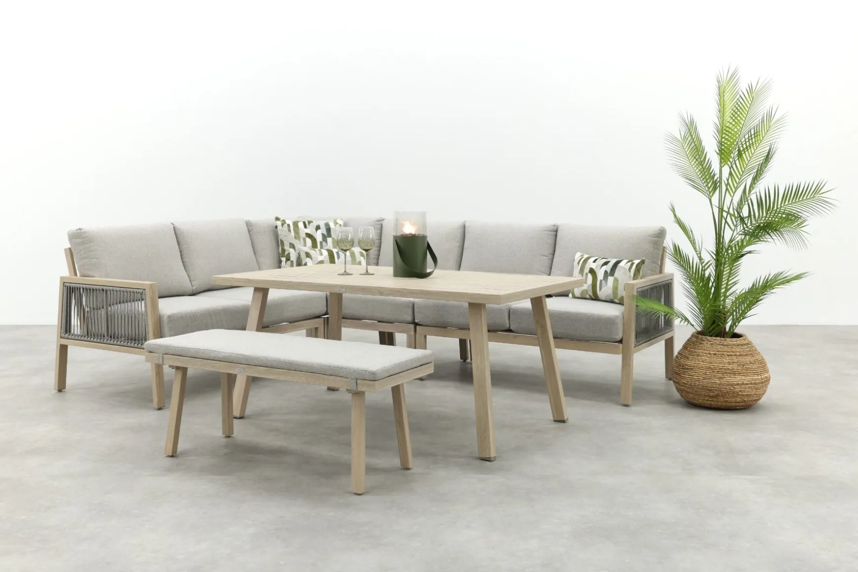 GI Decala rope lounge-/diningset incl. tuinbank - Teak/Zand