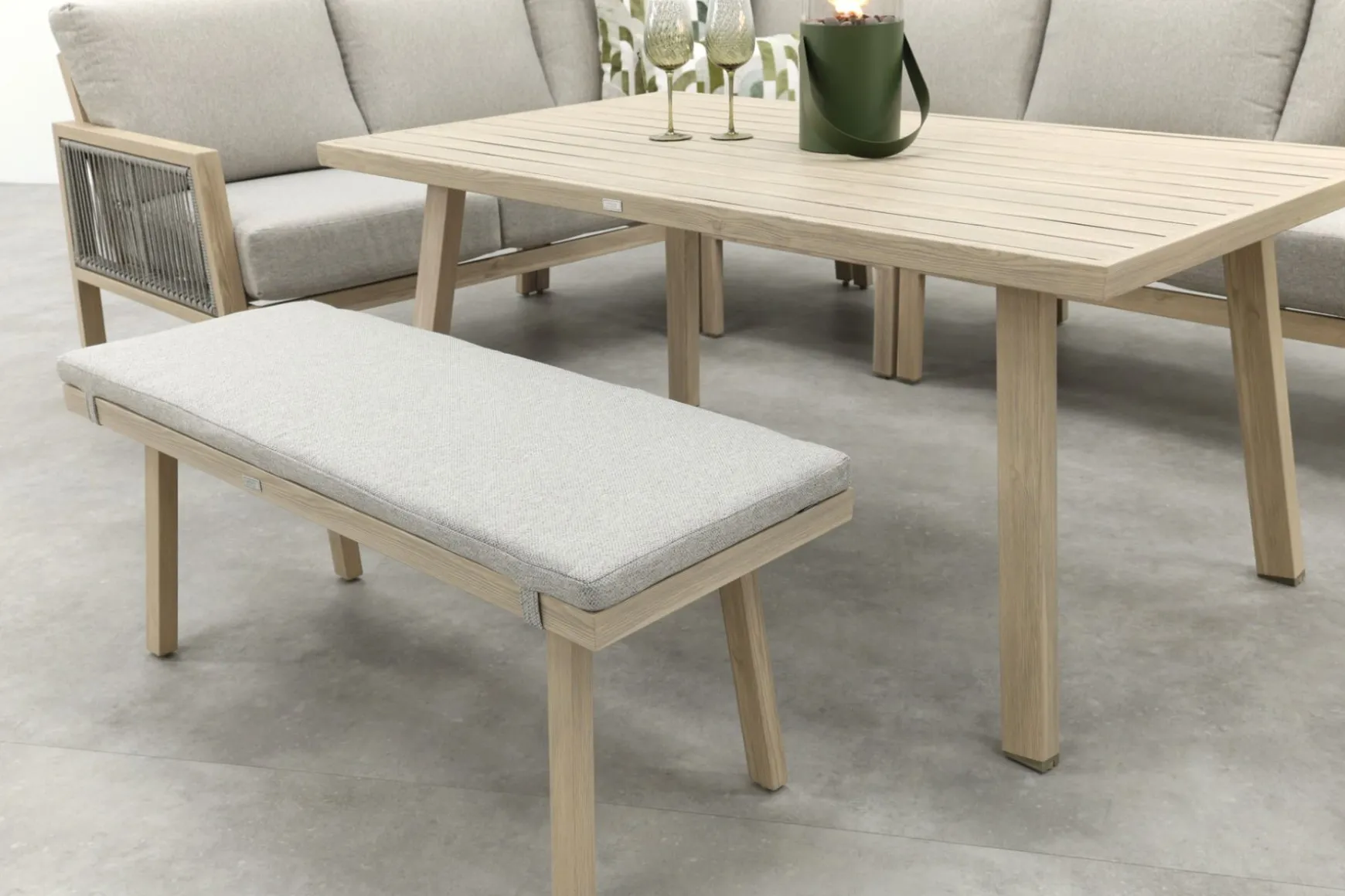 GI Decala rope lounge-/diningset incl. stoel & tuinbank - Teak/Zand