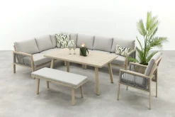GI Decala rope lounge-/diningset incl. stoel & tuinbank - Teak/Zand