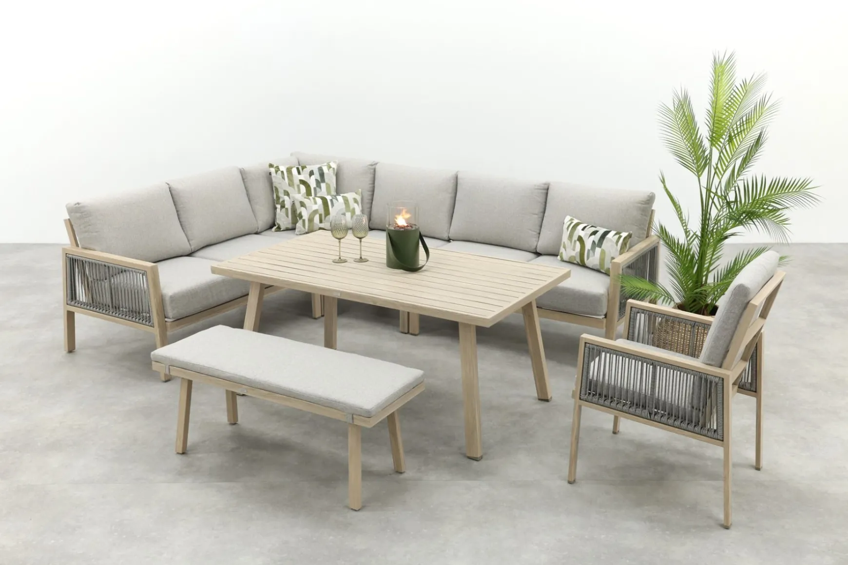 GI Decala rope lounge-/diningset incl. stoel & tuinbank - Teak/Zand