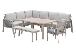 GI Decala rope lounge-/diningset incl. stoel & tuinbank - Teak/Zand