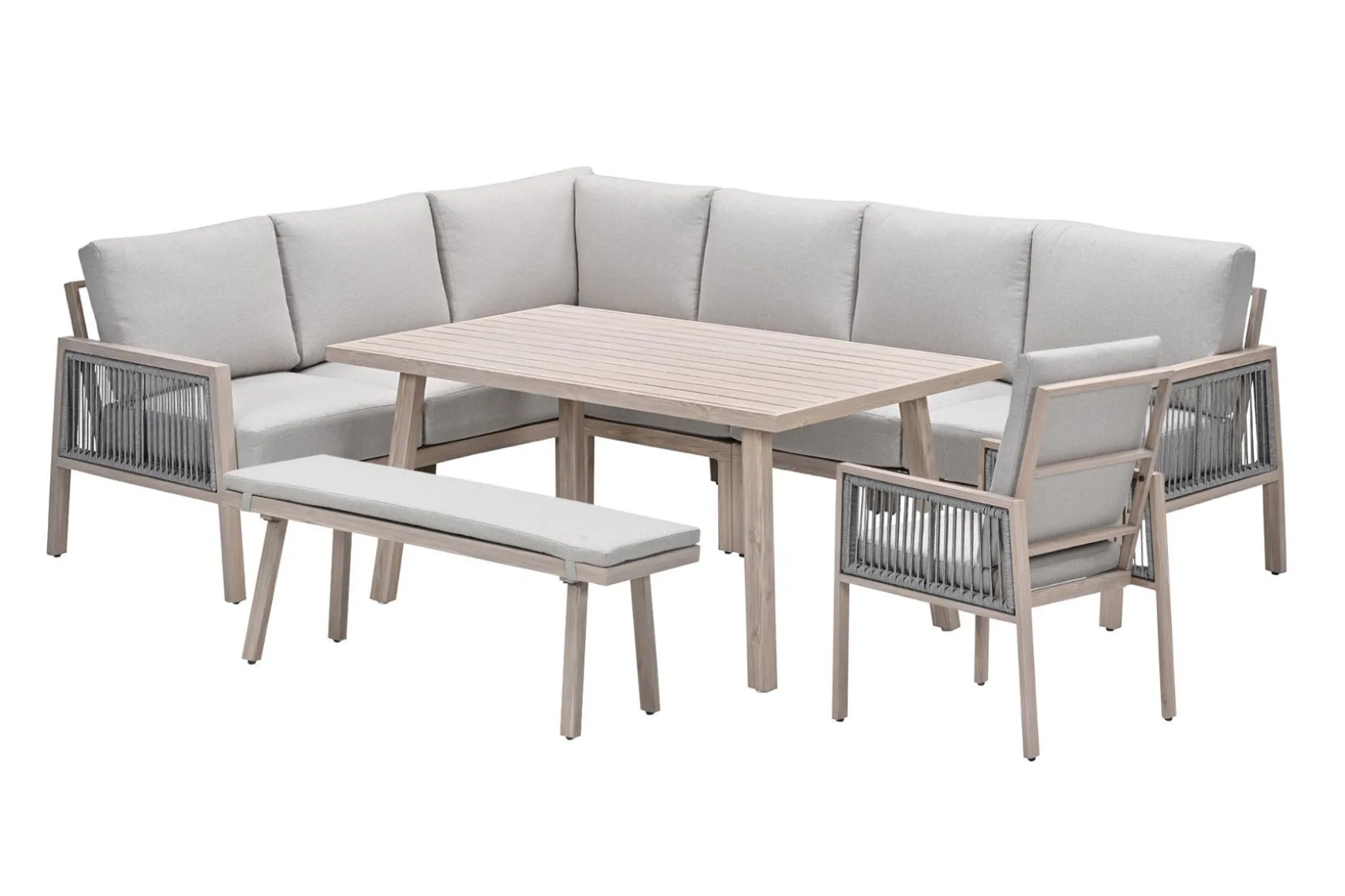 GI Decala rope lounge-/diningset incl. stoel & tuinbank - Teak/Zand