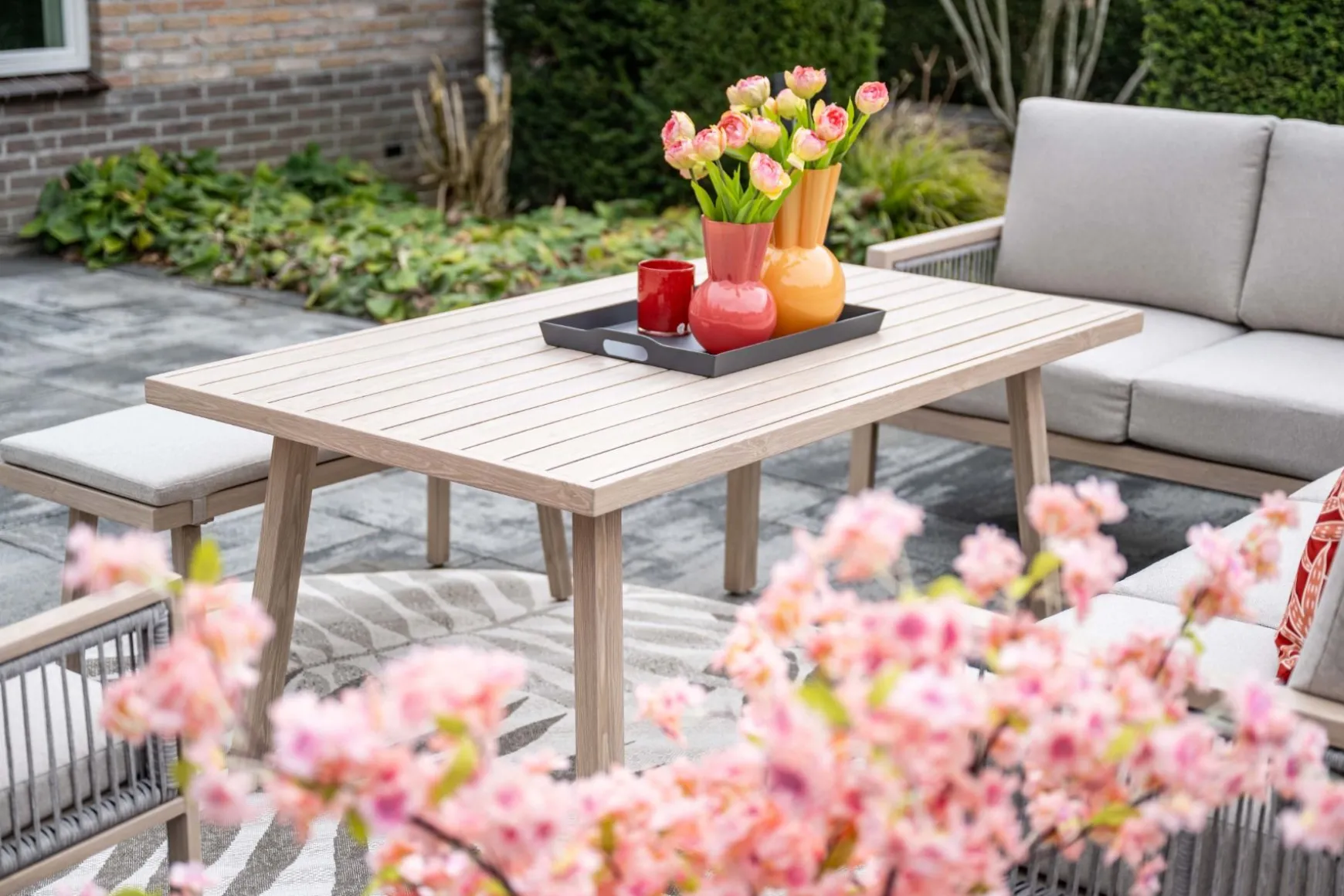 GI Decala rope lounge-/diningset incl. stoel & tuinbank - Teak/Zand