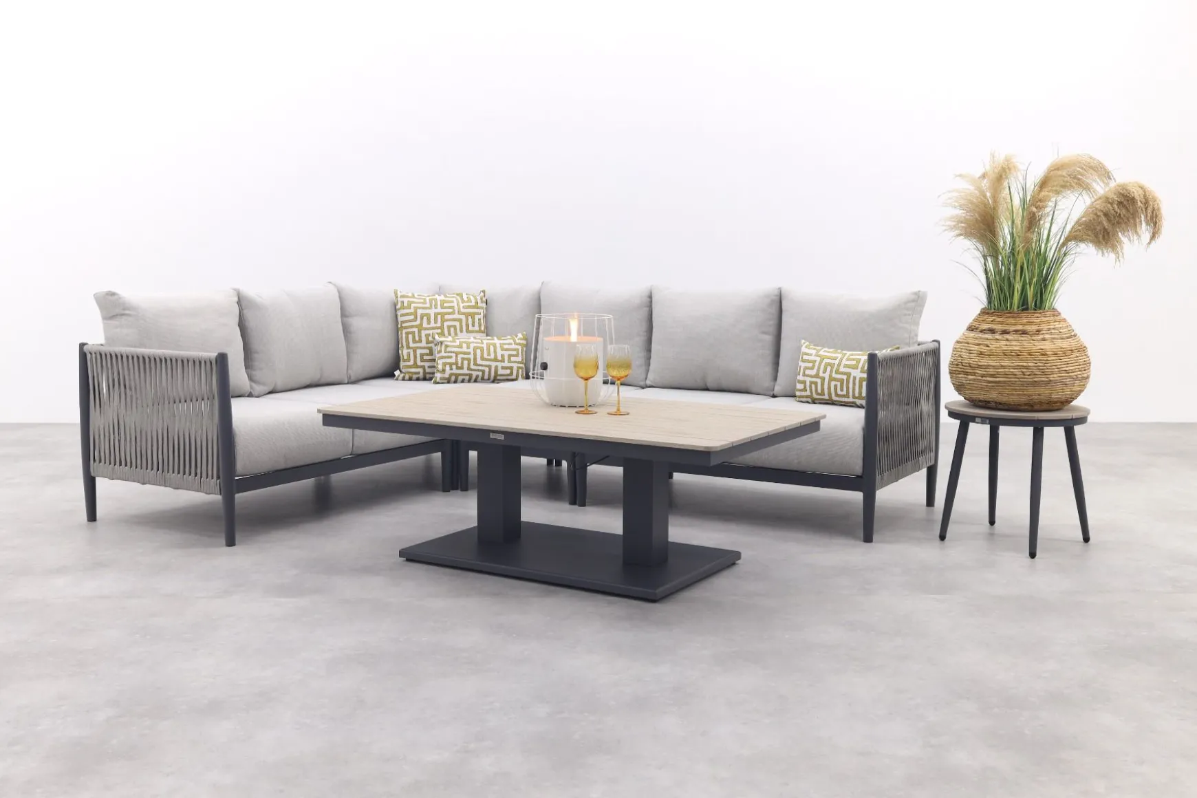 GI Diamo/Cyprus verstelbare lounge-dining hoekset (5-delig) - Carbon Black/Zand