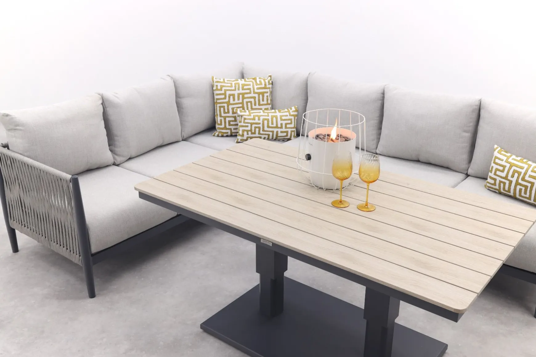 GI Diamo/Cyprus verstelbare lounge-dining hoekset (5-delig) - Carbon Black/Zand