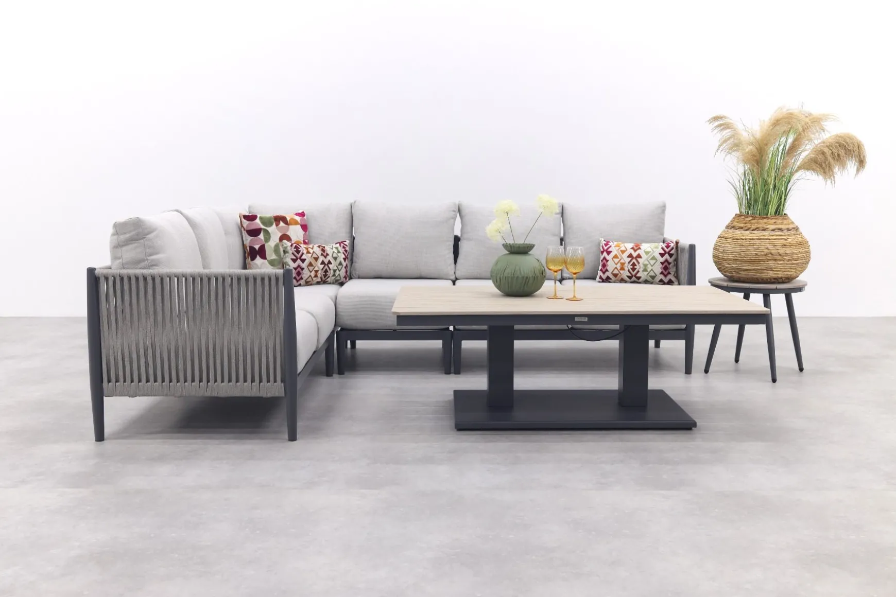 GI Diamo/Cyprus verstelbare lounge-dining hoekset (5-delig) - Carbon Black/Zand