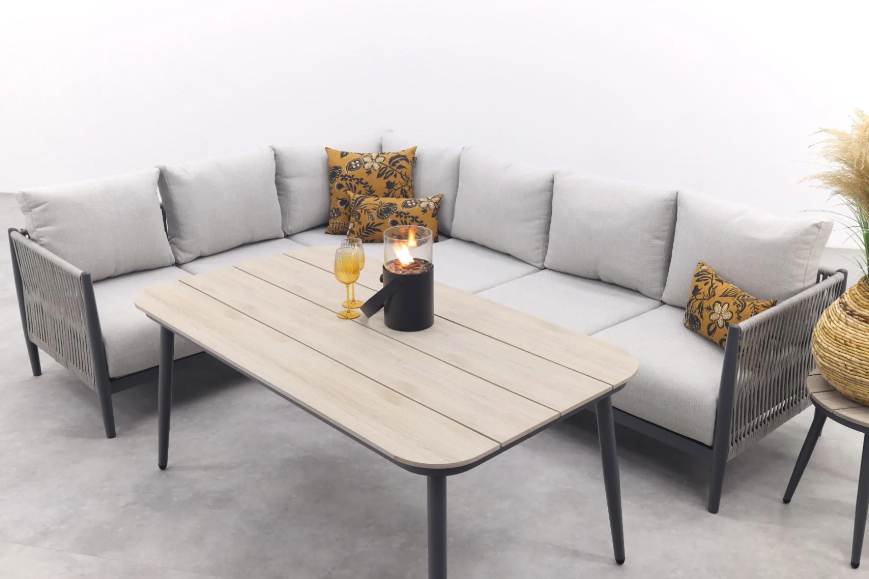 GI Diamo lounge-dining hoekset (5-delig) - Carbon Black/Zand