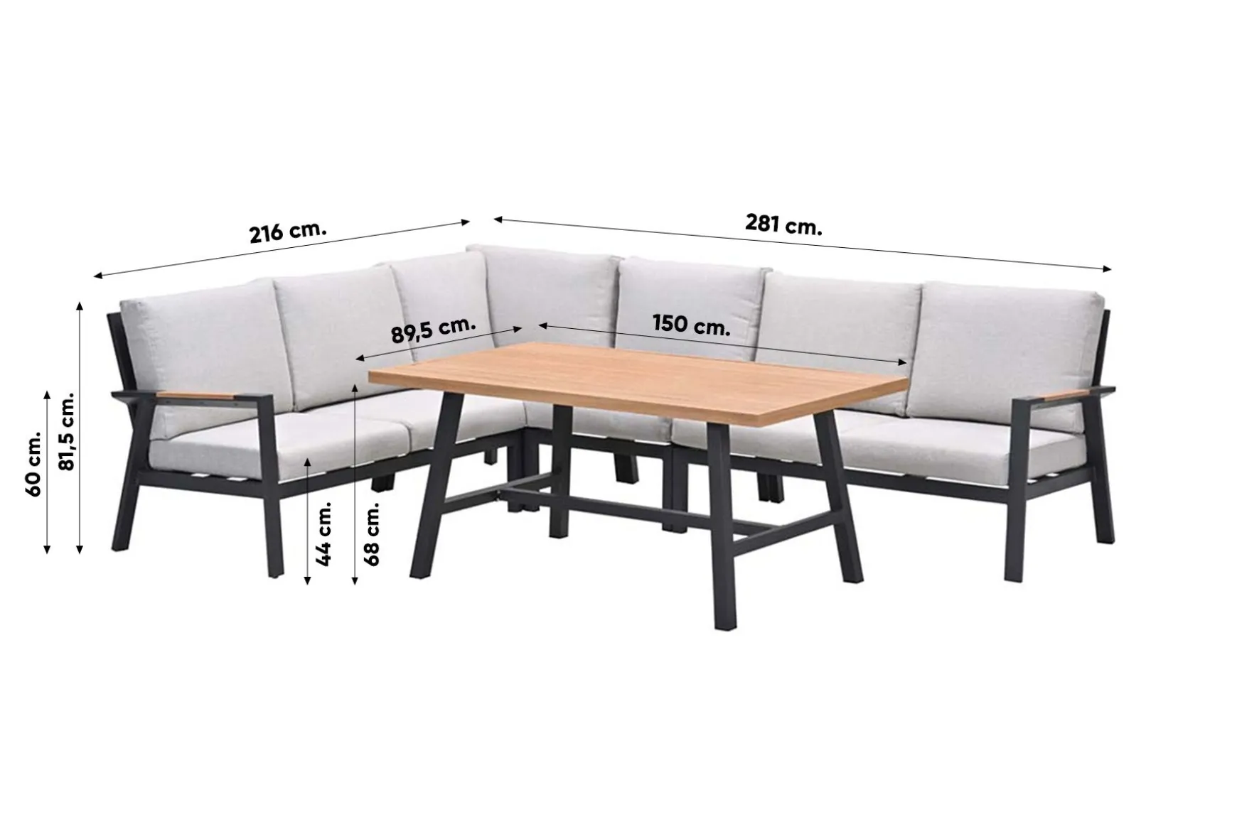 GI Elati lounge-diningset aluminium (6-delig) - Carbon Black/Zand