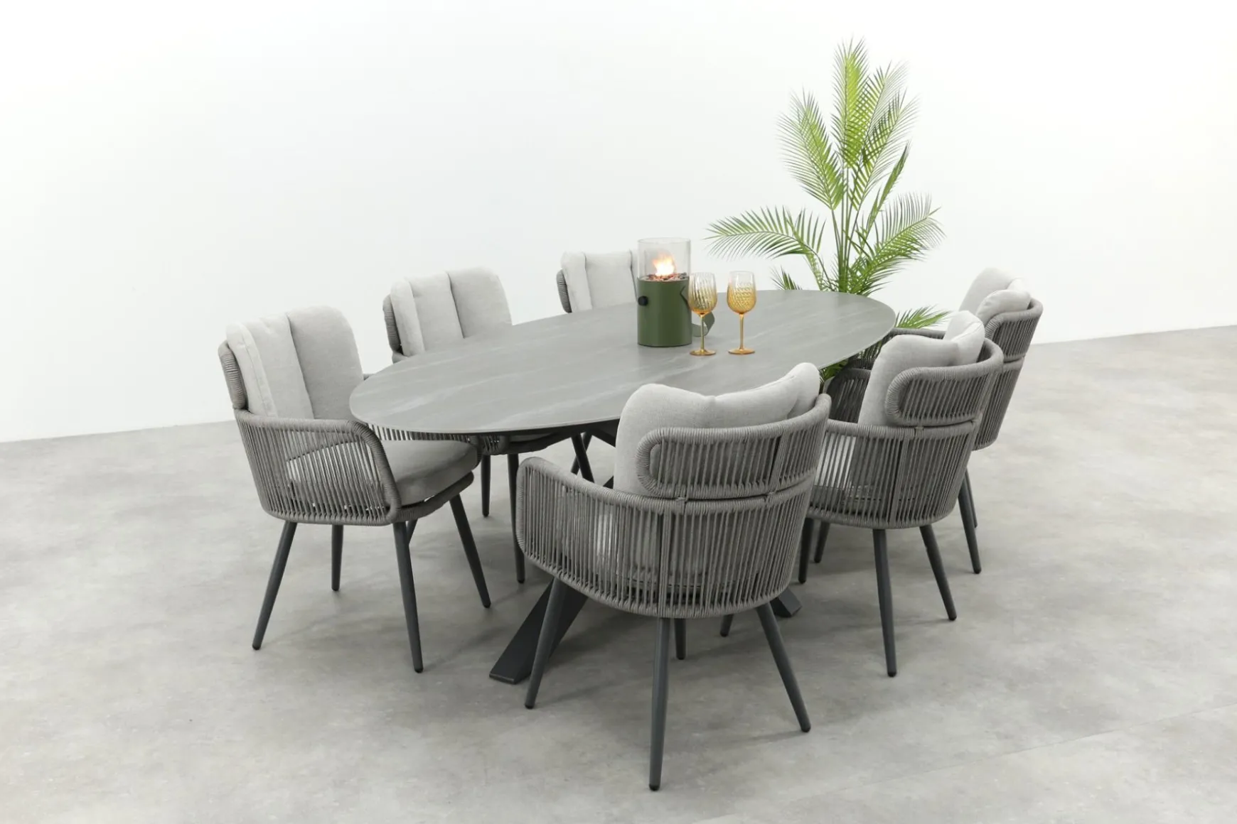 GI Linares/Scotland 6-persoons ovale tuinset 230x115 cm. - Antraciet