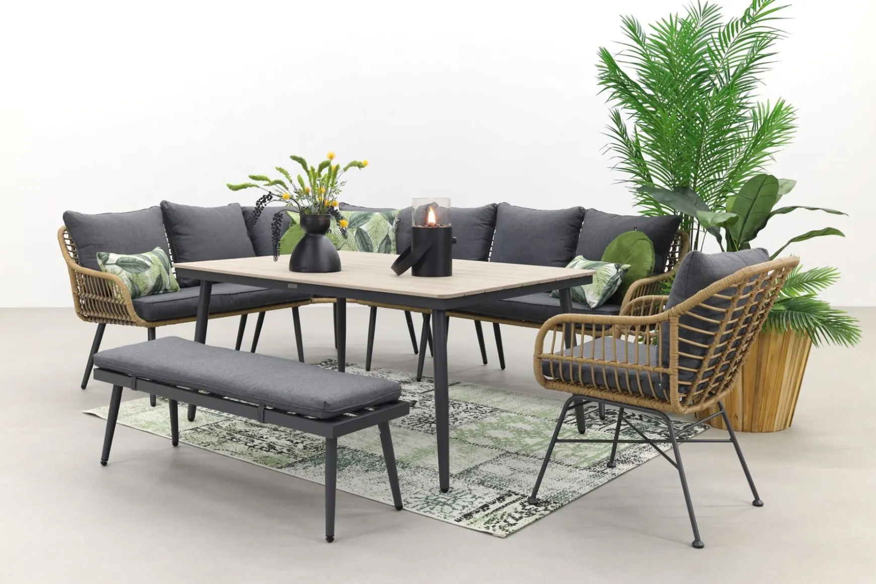 GI Margriet lounge-/dining set met stoel - Naturel wicker