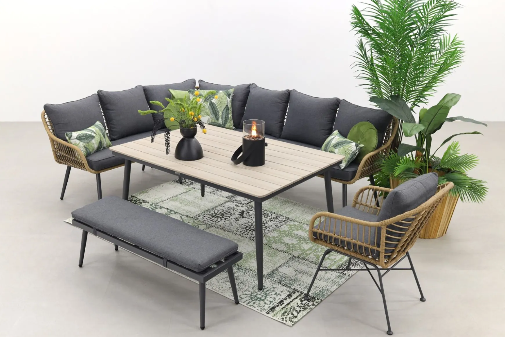 GI Margriet lounge-/dining set met stoel - Naturel wicker