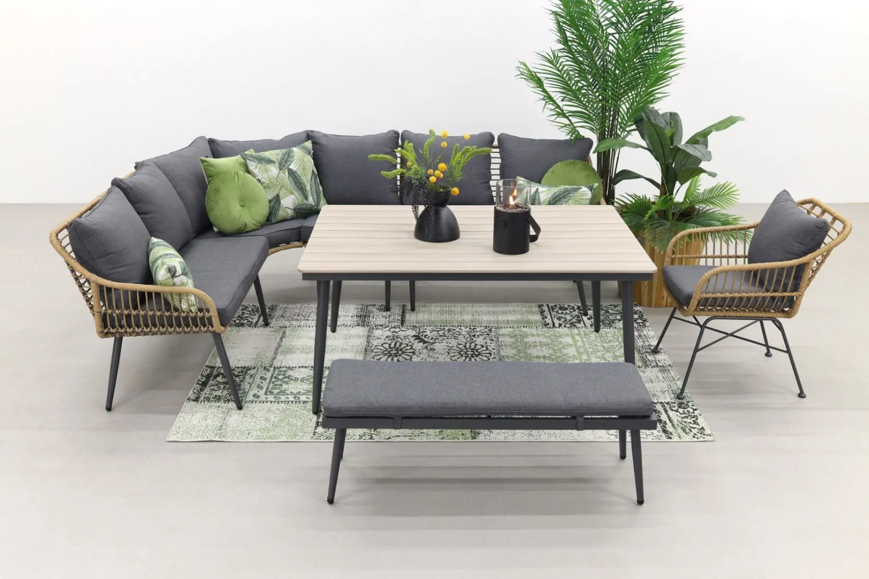 GI Margriet lounge-/dining set met stoel - Naturel wicker
