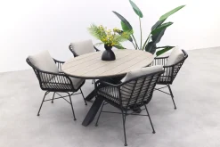 GI Margriet zwart/zand / Edison 180 x 115 cm. tafel - ovale tuinset