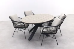 GI Margriet zwart/zand / Edison 180 x 115 cm. tafel - ovale tuinset