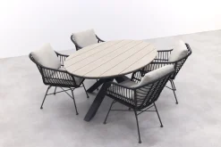 GI Margriet zwart/zand / Edison 180 x 115 cm. tafel - ovale tuinset
