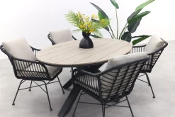 GI Margriet zwart/zand / Edison 180 x 115 cm. tafel - ovale tuinset