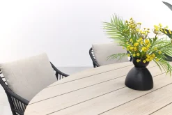 GI Margriet zwart/zand / Edison 180 x 115 cm. tafel - ovale tuinset