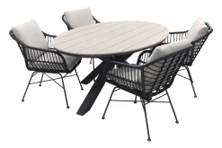 GI Margriet zwart/zand / Edison 180 x 115 cm. tafel - ovale tuinset