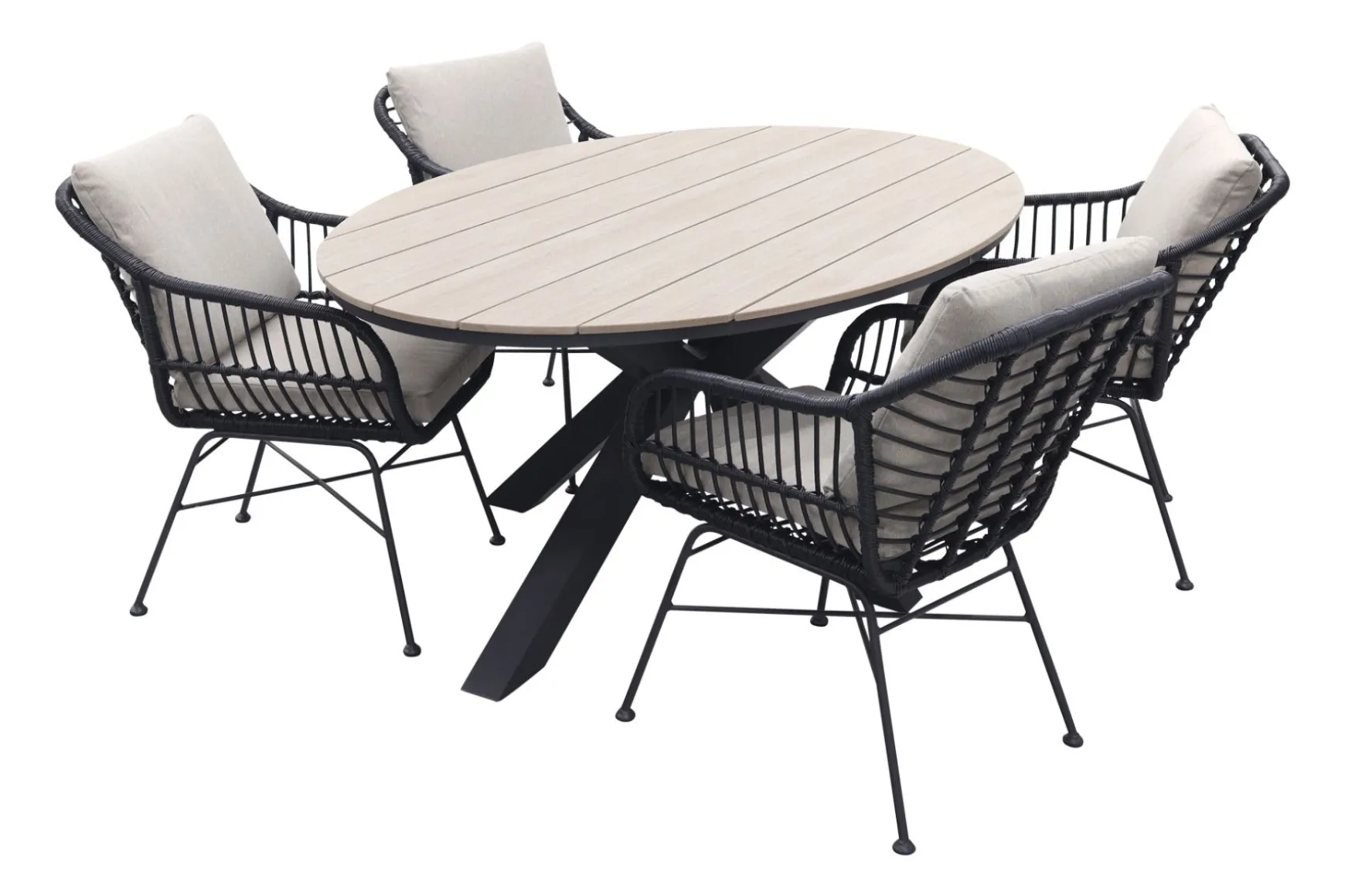 GI Margriet zwart/zand / Edison 180 x 115 cm. tafel - ovale tuinset