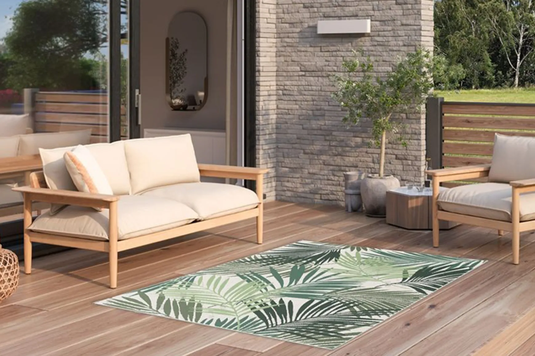 GI Naturalis buitenkleed 160x230 cm. - Palm Leaf Groen