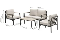 GI Ricca aluminium stoel-bank loungeset (4-dlg)
