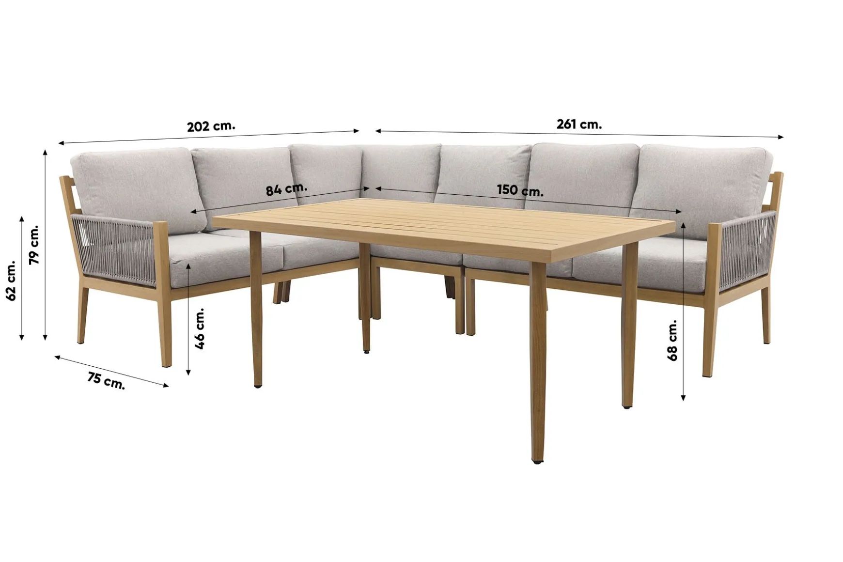 GI Sardinia lounge-dining set aluminium (7-delig) - Teak look/Zand
